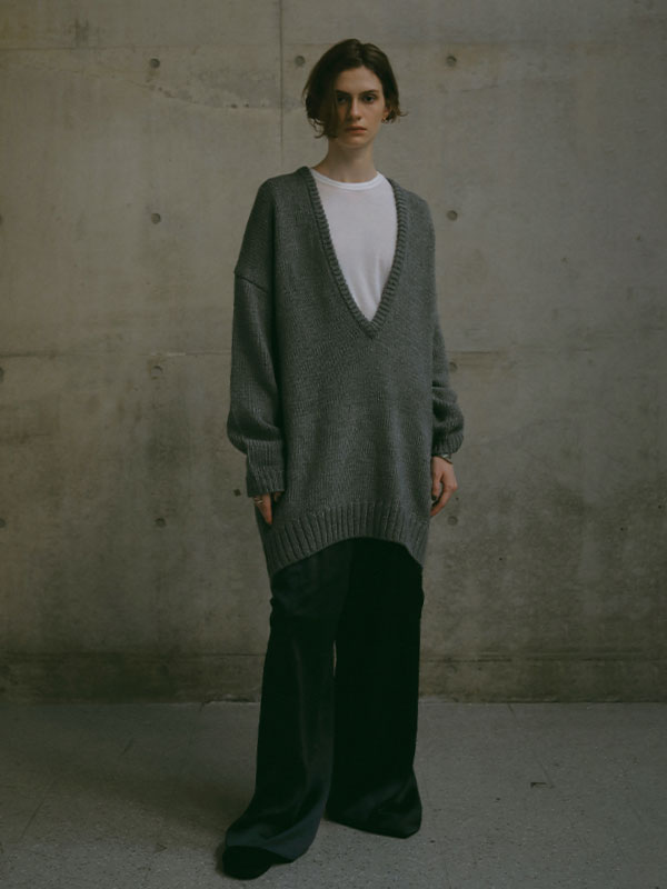 プランジングオーバーサイズニットプルオーバー(F GREY): トップス  