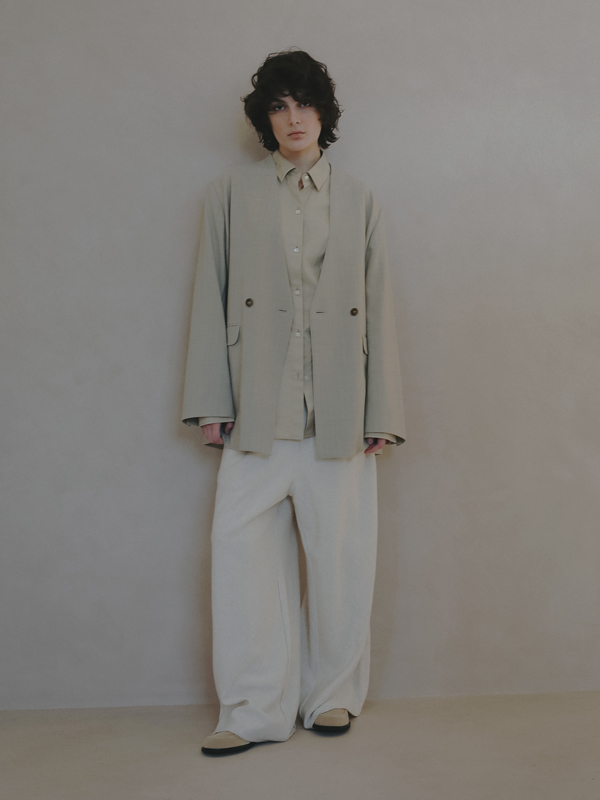 サイロスパンノーカラーダブルブレストジャケット(S BEIGE): アウター