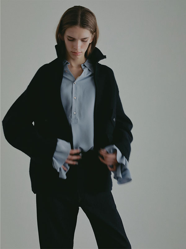 ダブルフェイスフロントファスナーニットプルオーバー