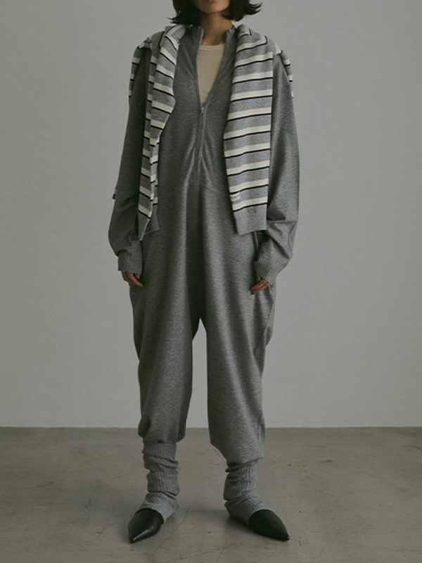 フロントファスナーニットオールインワン(S BEIGE): ワンピース