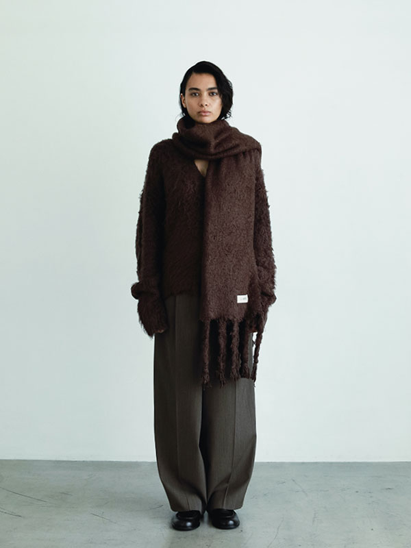 SANTEヘアリーシルクフリンジニットストール