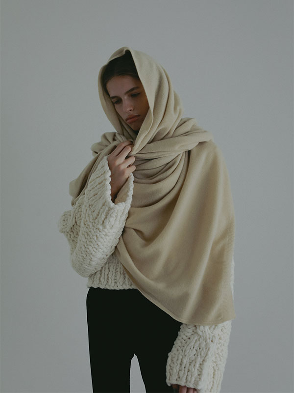 A SAUCE MELERミドルゲージカシミヤニットストール(F IVORY