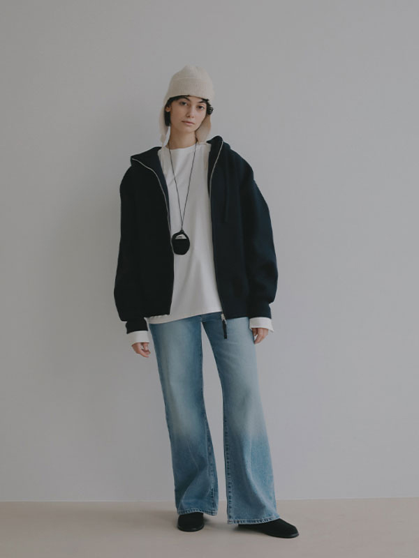 ダブルフェイスオーバーサイズニットパーカー