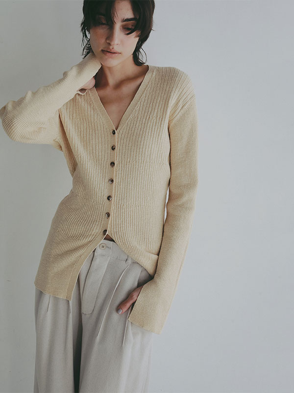 Vネックリブニットカーディガン