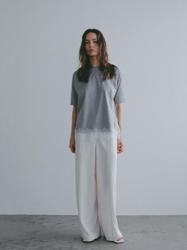 クルーネックヘムレースTee