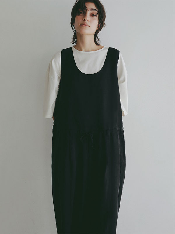 クルーネックキュプラタンクオールインワン