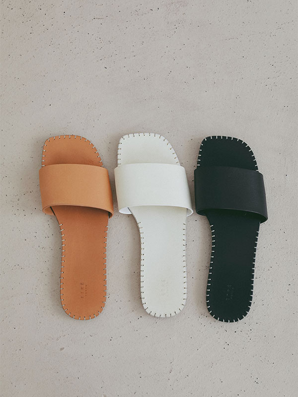 ハンドステッチタンドレザーフラットサンダル