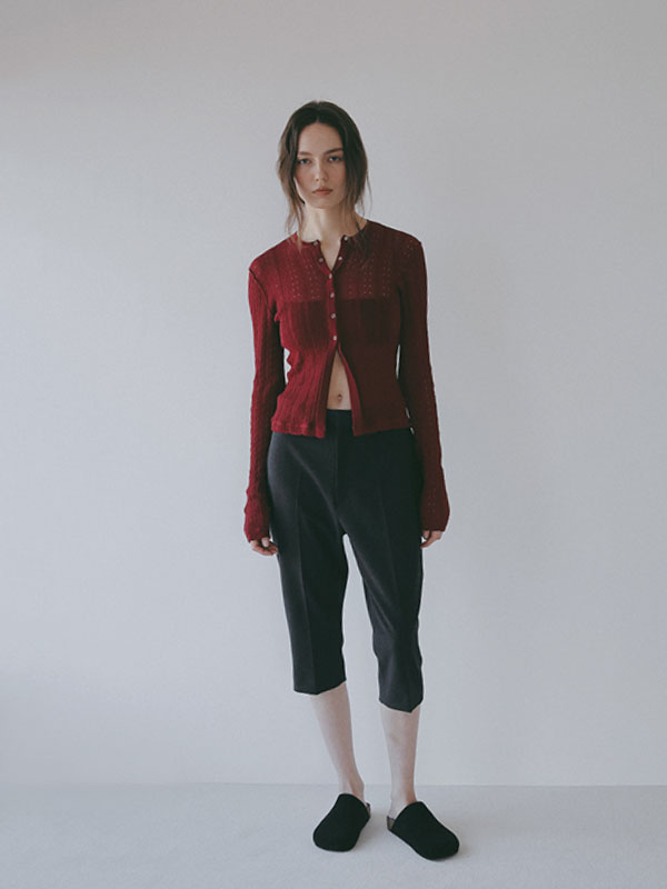 パターンスティッチシアーニットカーディガン