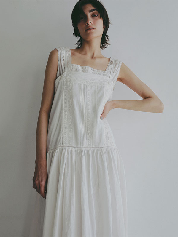 ETRE TOKYO ノースリーブ キャミワンピース ホワイト レースコットンキャミワンピース(S WHITE): ワンピース │ ETRE TOKYO