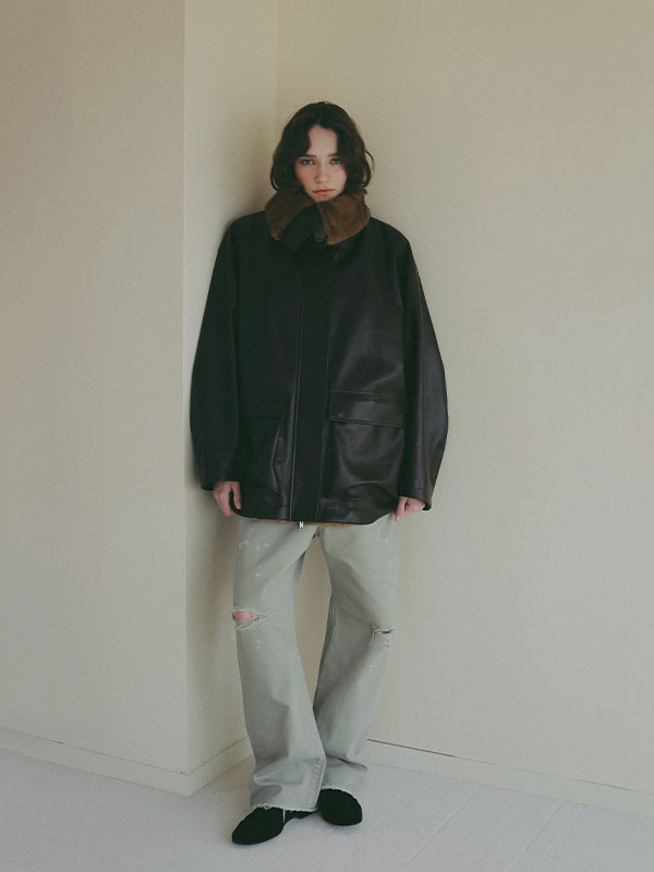 ファーカラーフェイクレザーブルゾン