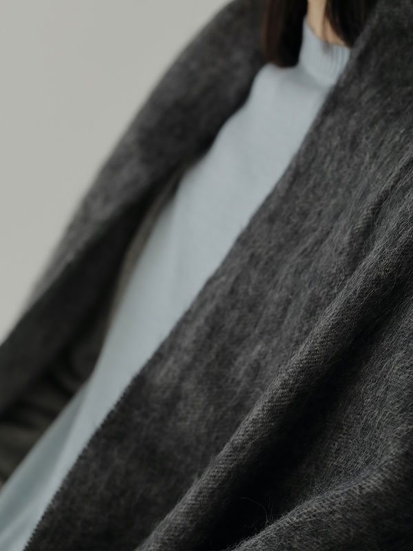 ASAUCEMELERヤク×アルパカシャンブレーシャギーストール(F GREY