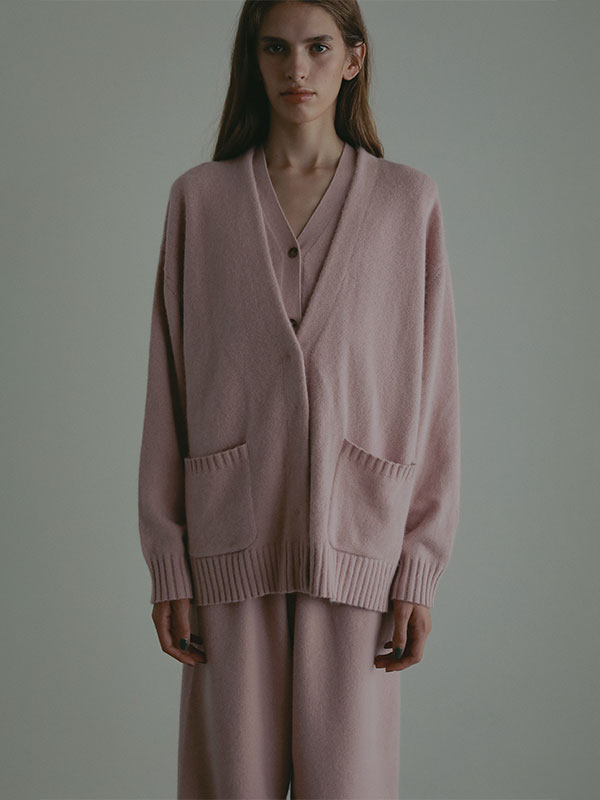 プレーンステッチVネックニットカーディガン(F BEIGE