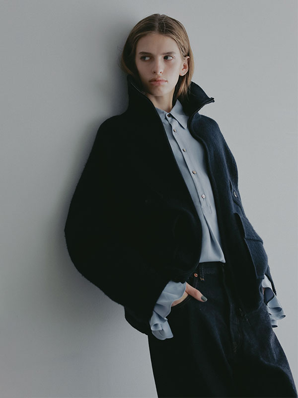 ダブルフェイスフロントファスナーニットプルオーバー