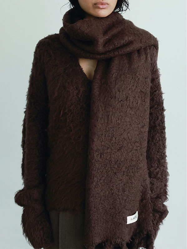 SANTEヘアリーシルクフリンジニットストール