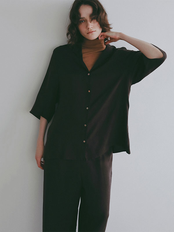 オープンネックキュプラシャツ