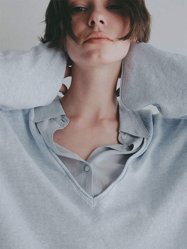 コットンリネンハイゲージネックニットプルオーバー