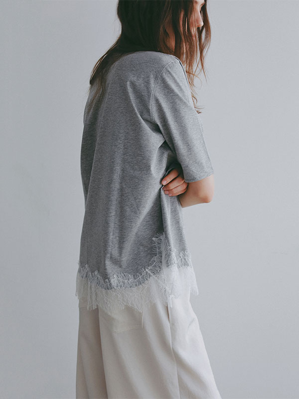クルーネックヘムレースTee