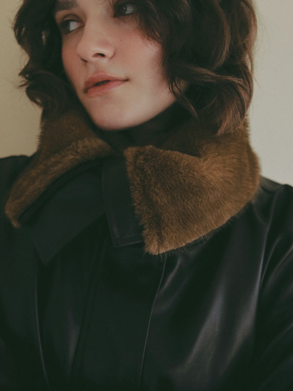 ファーカラーフェイクレザーブルゾン