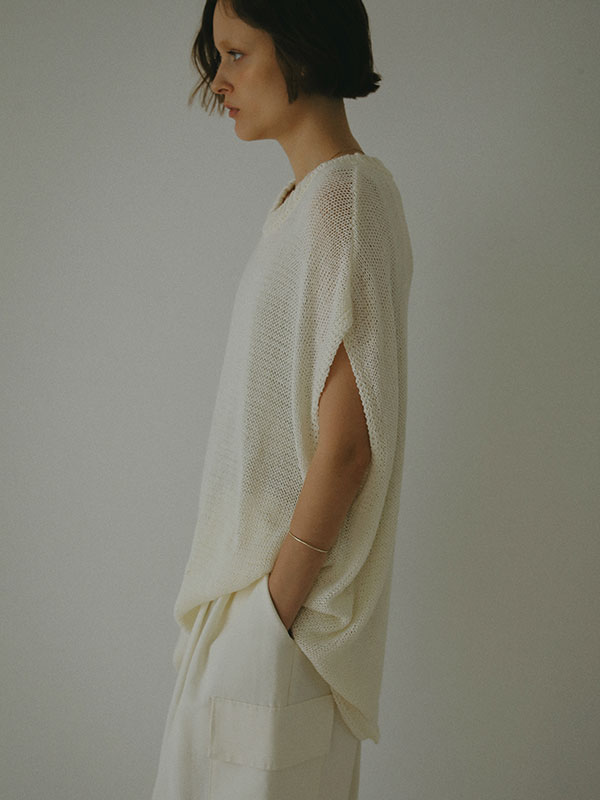 コットンリネンノースリローゲージニットプルオーバー(F RED  