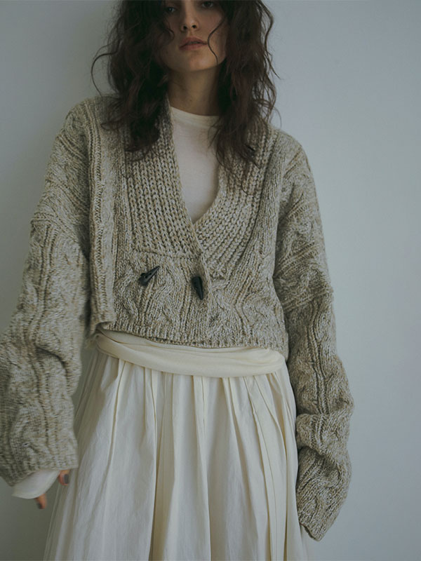 ミックスヤーンショートニットカーディガン(F BEIGE): トップス  