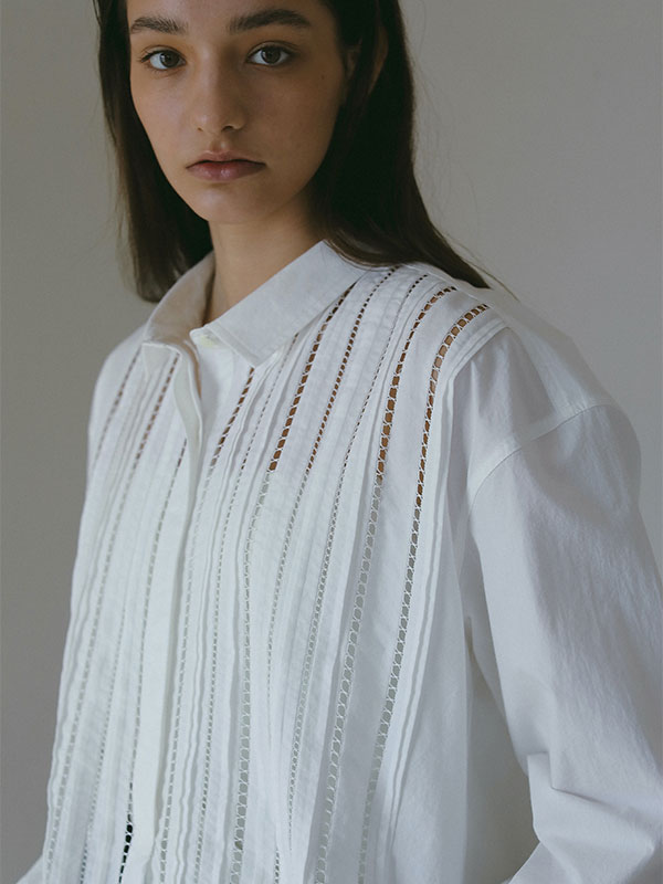 ハシゴレースソフトワッシャーシャツ(F WHITE): トップス