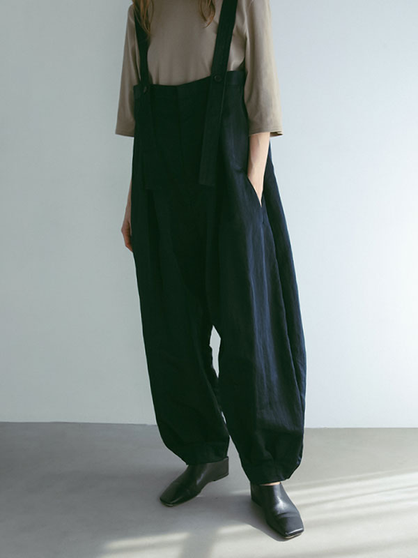 サスペンダーヘムタックカーブパンツ(S WHITE): ボトムス