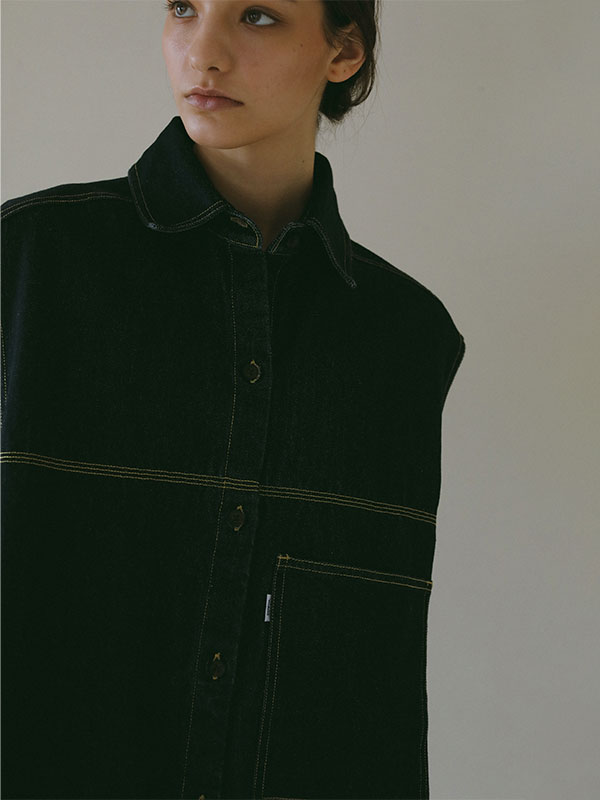 EDWIN×ETRE TOKYOスリーブレスデニムミニワンピース(S BLACK