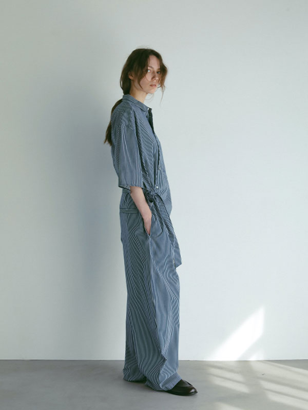 ハーフスリーブストライプオールインワン(M NAVY): ワンピース │ ETRE