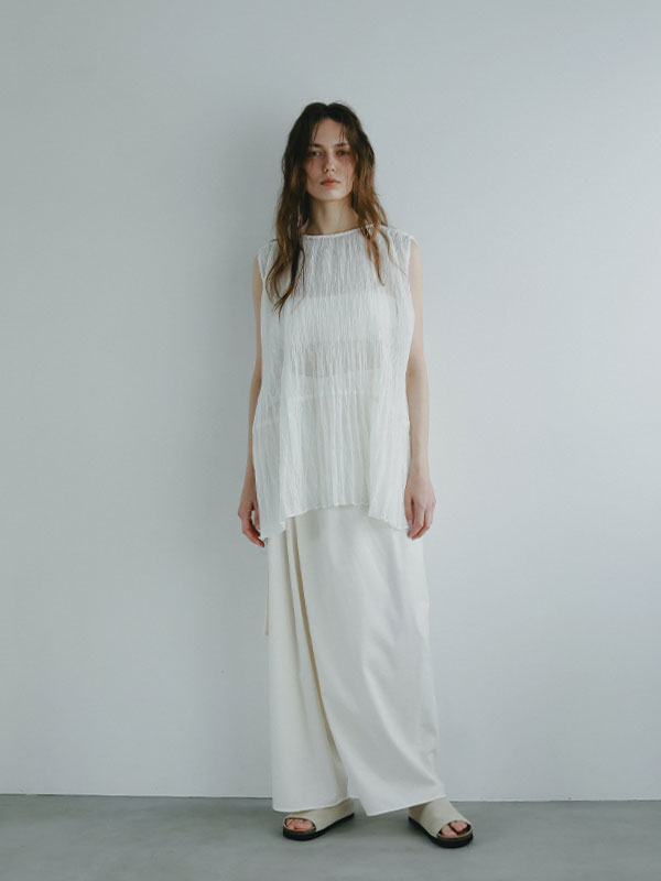 フロントラップシャンブルワイドパンツ(S OFF WHITE): ボトムス