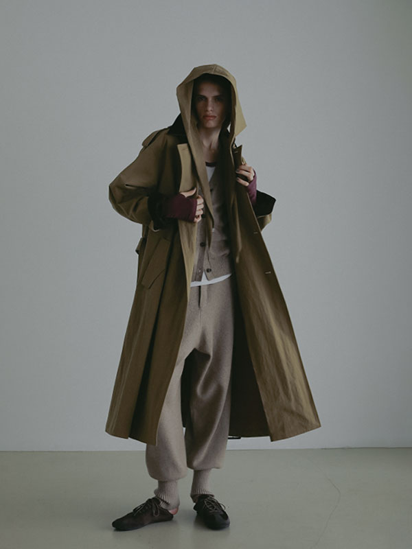 フードストールロングトレンチコート(S BEIGE): アウター