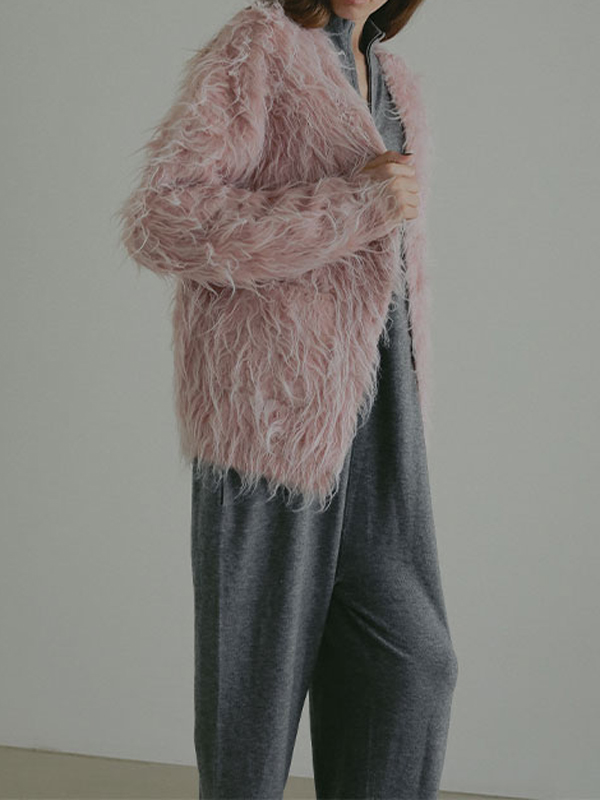 ダブルフェイスヘアリーニットカーディガン