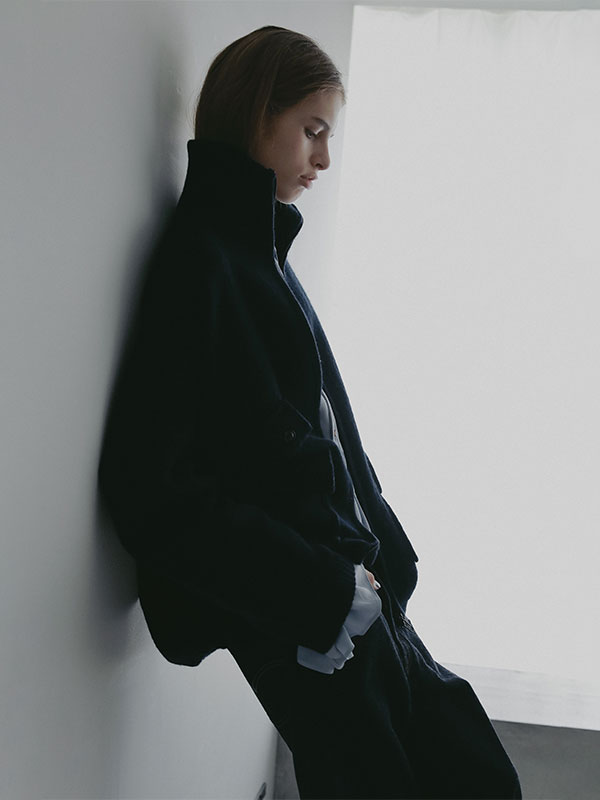 ダブルフェイスフロントファスナーニットプルオーバー