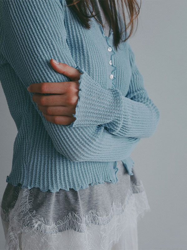 Vネックメローシアーカーディガン