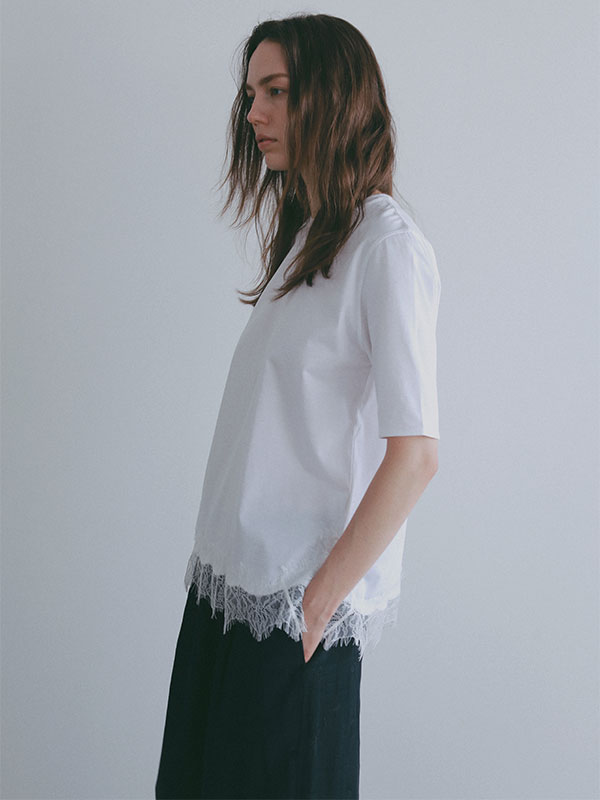 クルーネックヘムレースTee