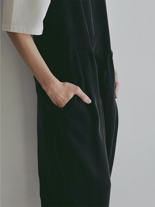 クルーネックキュプラタンクオールインワン