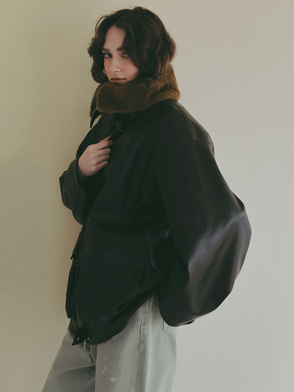 ファーカラーフェイクレザーブルゾン