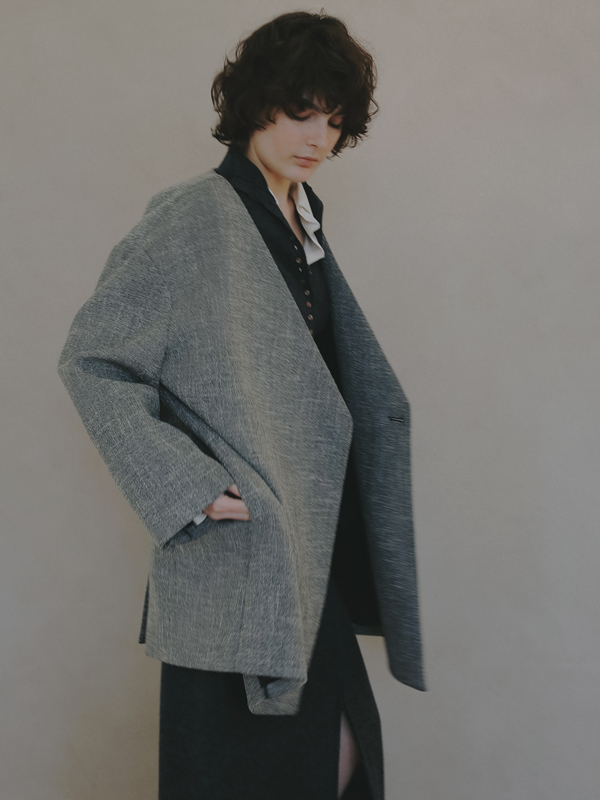 ノーカラーキルティングライナーボクシージャケット