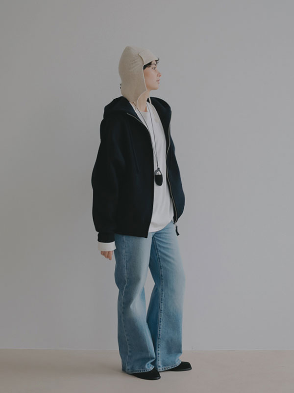 ダブルフェイスオーバーサイズニットパーカー(F LIGHT GREY): トップス