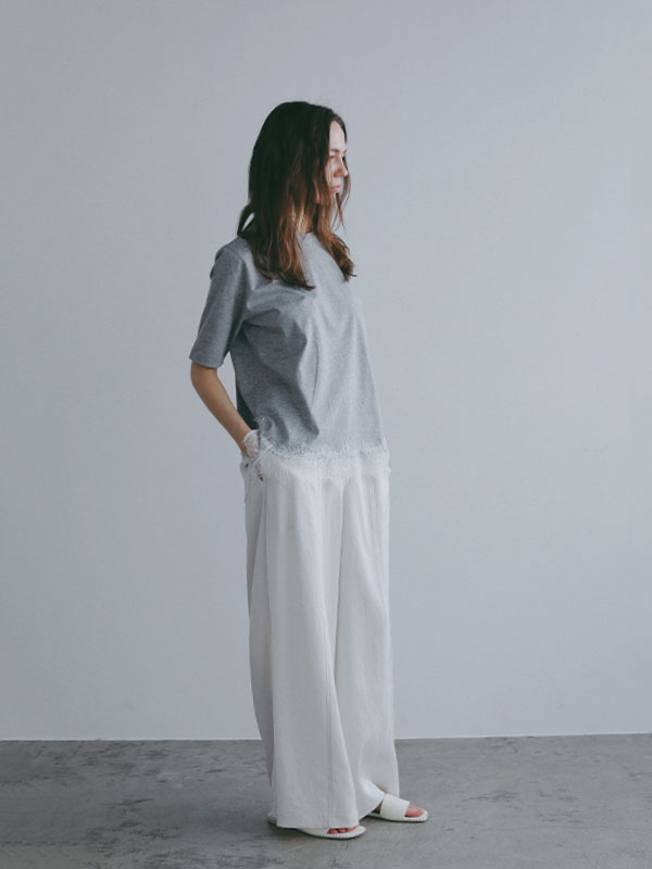 クルーネックヘムレースTee