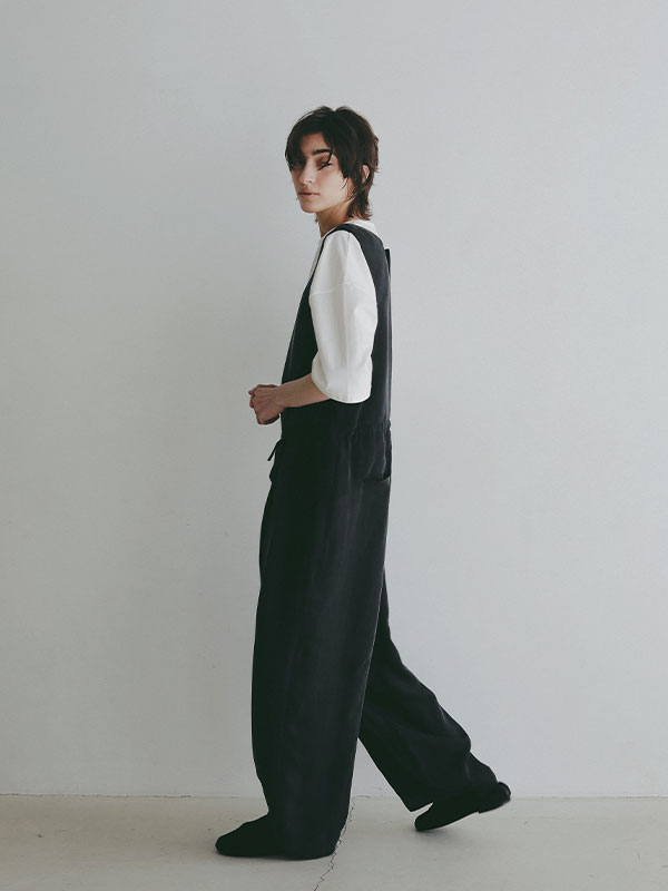 クルーネックキュプラタンクオールインワン