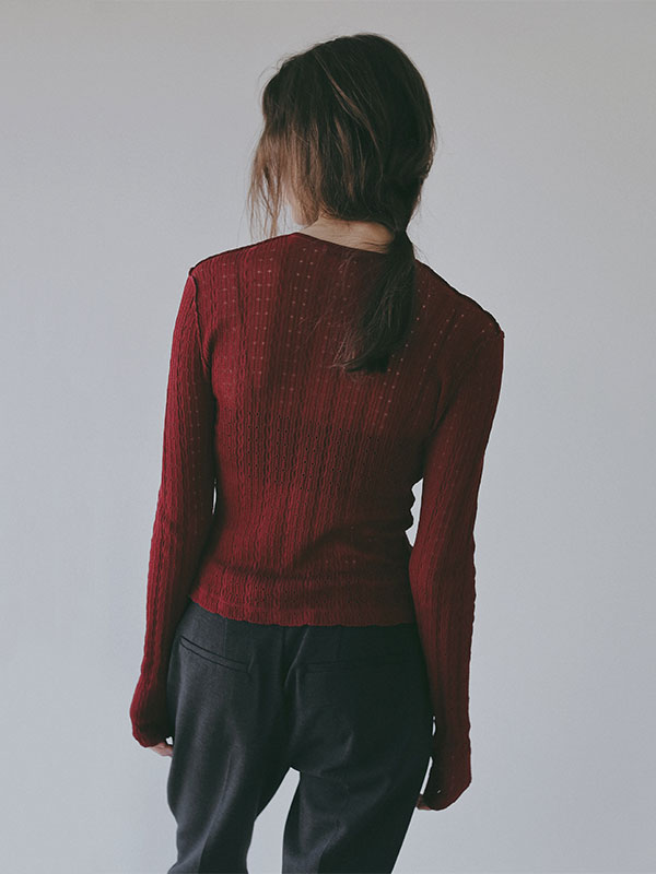 パターンスティッチシアーニットカーディガン