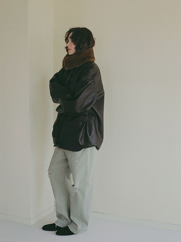 ファーカラーフェイクレザーブルゾン