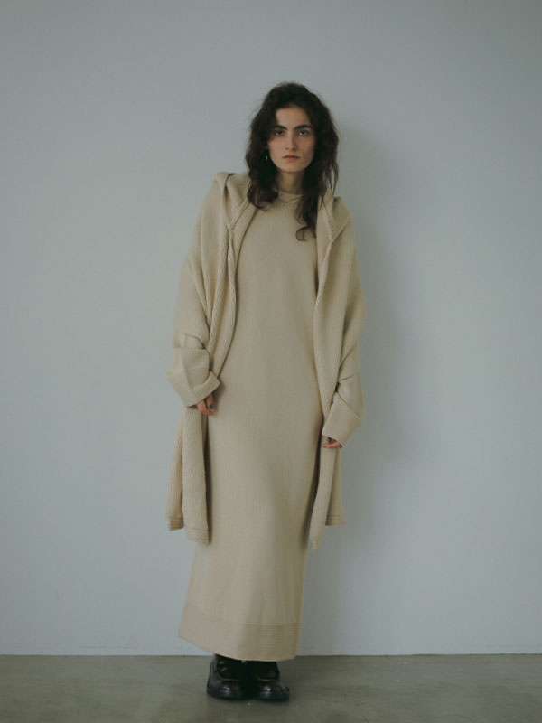 フーディーストールニットロングワンピース