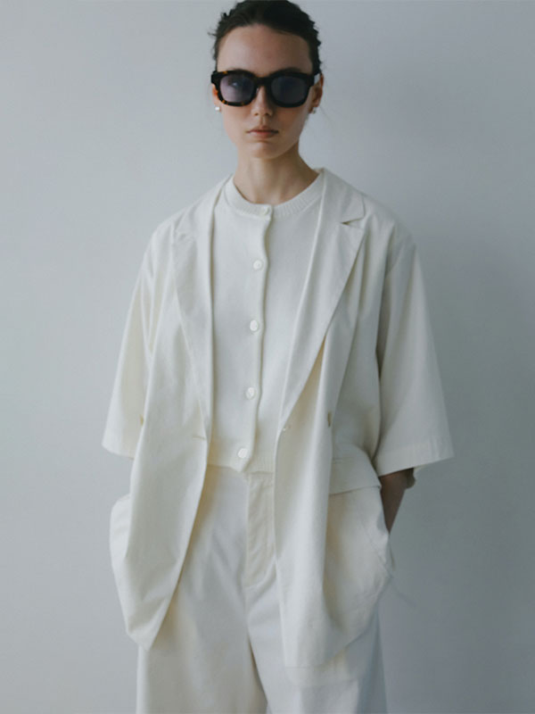 コットンリネンハーフスリーブジャケット(S WHITE): アウター