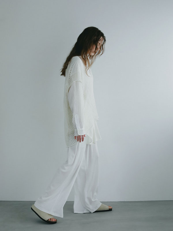 完売品　etre tokyoブークレサイドラインパンツ　ホワイト/S エアリーボリュームワイドパンツ(S WHITE): ボトムス │ ETRE