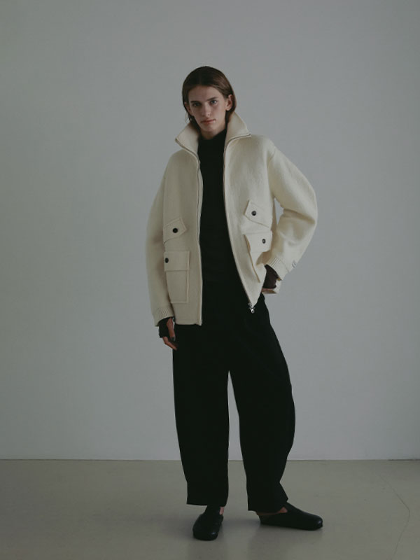 ダブルフェイスフロントファスナーニットプルオーバー