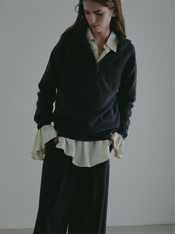 ハーフジップハイゲージニットプルオーバー