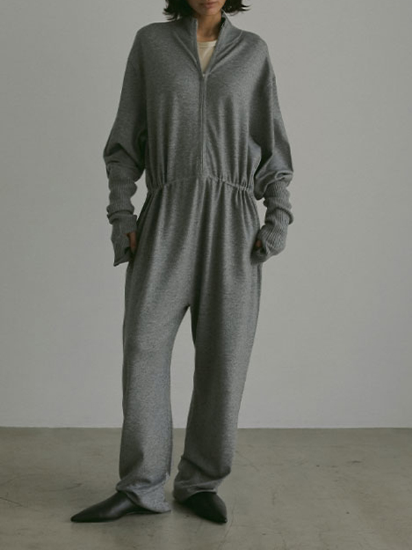 フロントファスナーニットオールインワン