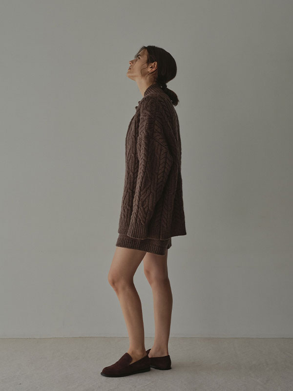 ダブルジップケーブルニットカーディガン