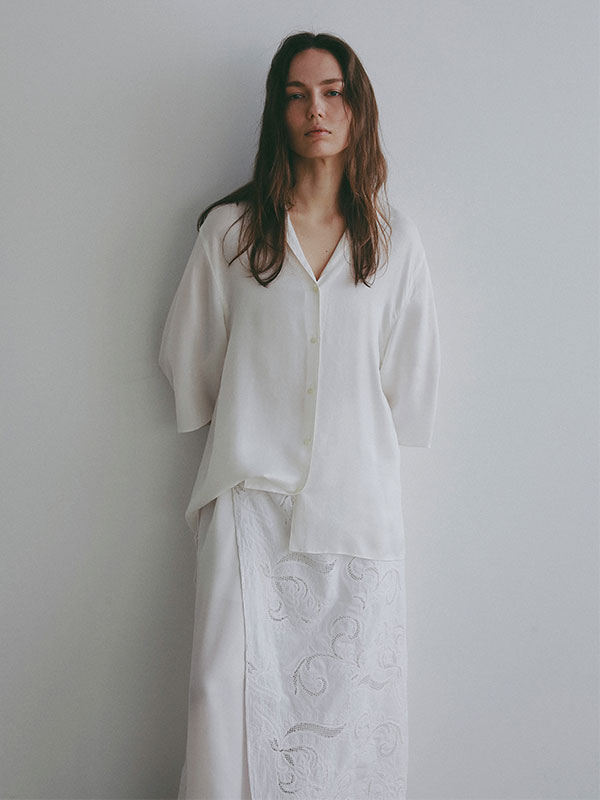 オープンネックキュプラシャツ